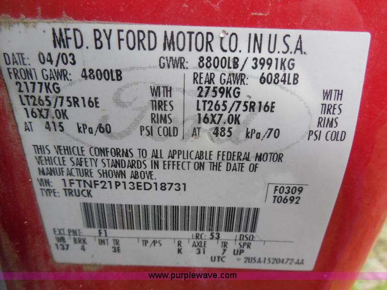 image for item AD9485 2003 Ford F250 XLT Super Duty pickup truck