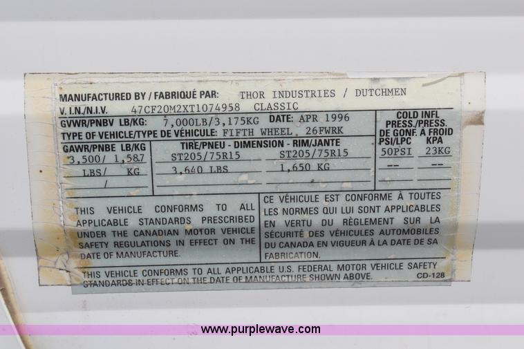 image for item G5452 1996 Dutchman Classic camper