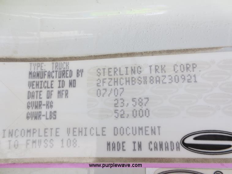image for item D5819 2008 Sterling Acterra refuse truck