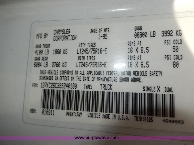 image for item D8048 1995 Dodge Ram 2500 HD Laramie SLT pickup truck