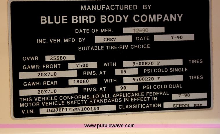 image for item E2581 1991 Blue Bird 60 school bus