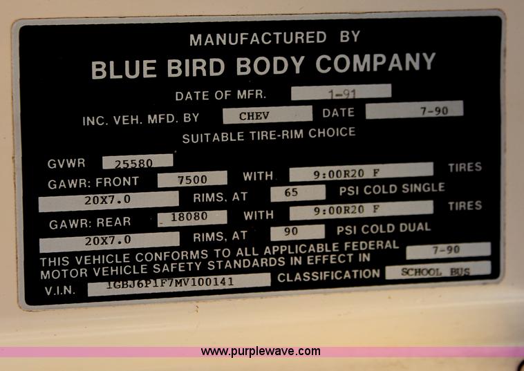 image for item E2582 1991 Blue Bird 60 school bus