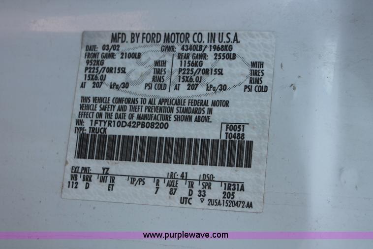 image for item E3331 2002 Ford Ranger pickup truck