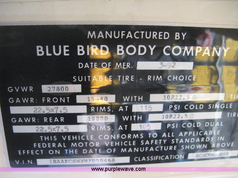 image for item E3383 1992 Blue Bird TC2000 school bus