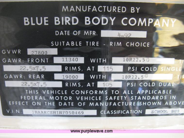 image for item E3385 1992 Blue Bird TC2000 school bus