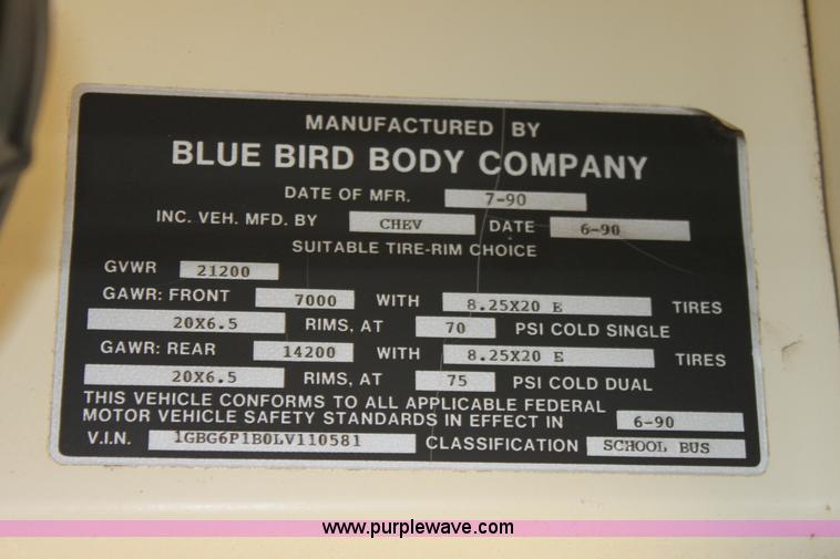 image for item F8668 1990 Chevrolet school bus