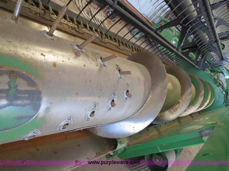 image for item B4730 1998 John Deere 925 25' flex platform header with 2011 Golden Belt header trailer