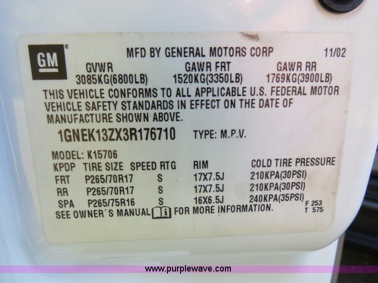 image for item B4752 2003 Chevrolet Tahoe Z71 SUV