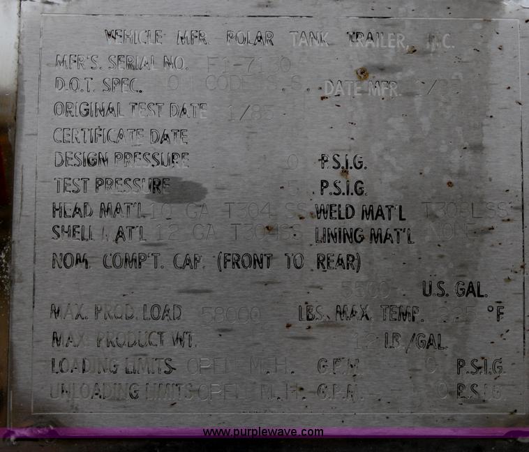 image for item F2798 1985 Polar stainless steel tanker trailer