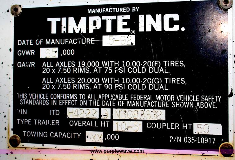 image for item G5359 1992 Timpte double hopper grain trailer