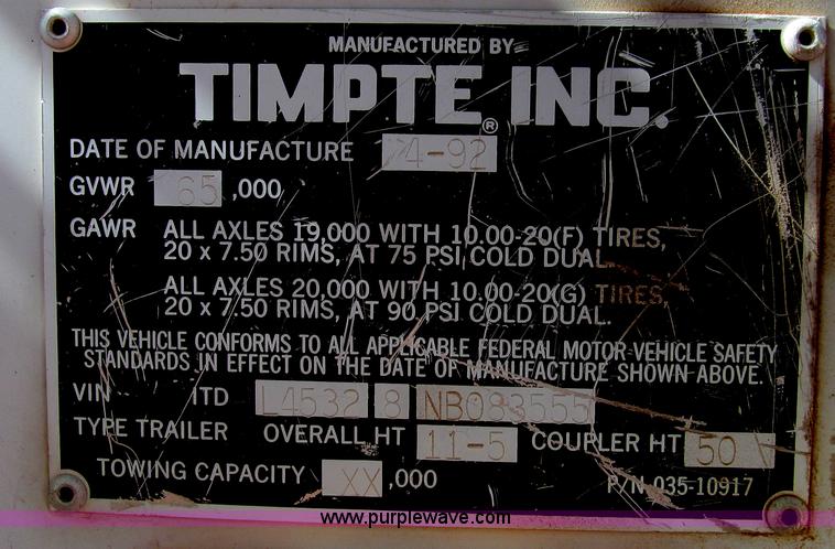 image for item G5719 1992 Timpte 45' live bottom trailer