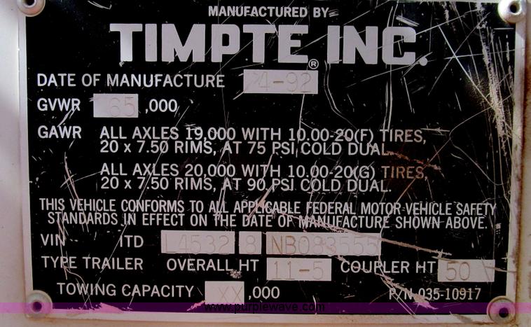 image for item G5719 1992 Timpte 45' live bottom trailer