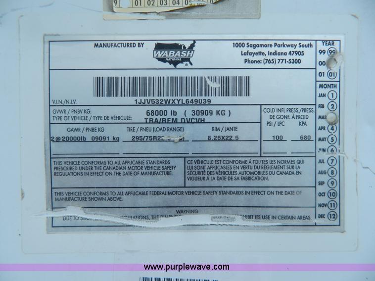 image for item G7825 2000 Wabash 53' dry van trailer