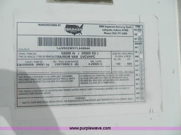 image for item G7826 2000 Wabash 53' dry van trailer