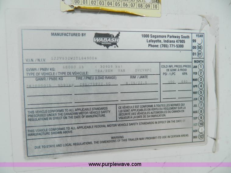 image for item G7827 2000 Wabash 53' dry van trailer