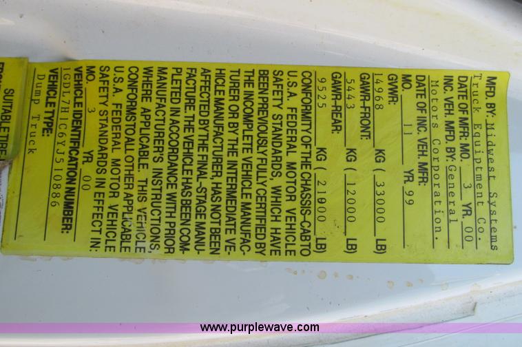 image for item E5071 2000 GMC C7500 dump truck