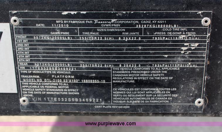 image for item F2890 2011 Transcraft DTL-2100 drop deck trailer