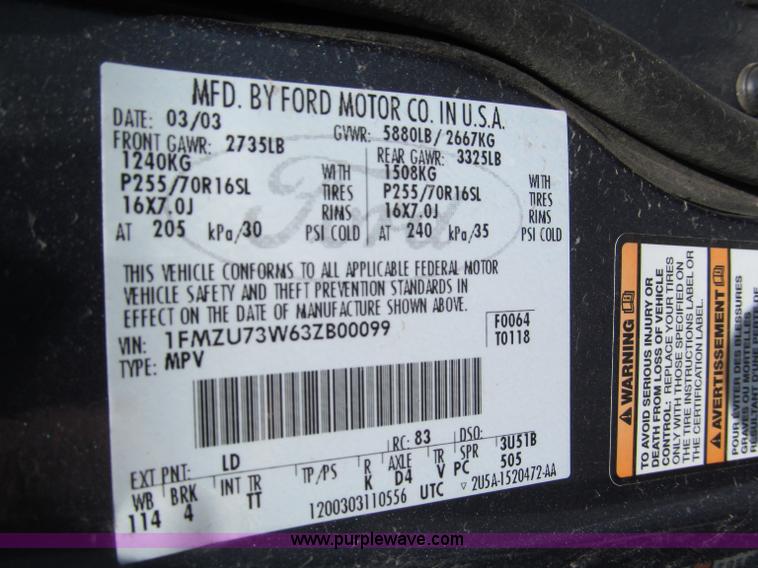 image for item F5027 2003 Ford Explorer XLT SUV