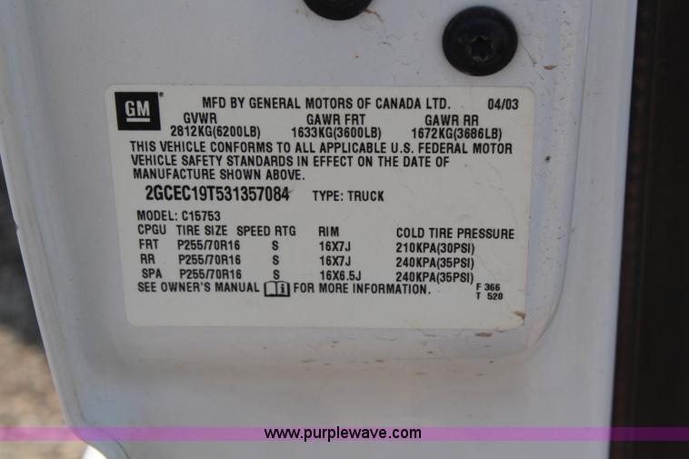 image for item G5095 2003 Chevrolet Silverado 1500 Extended Cab pickup truck