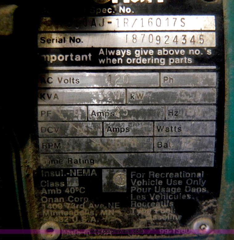 image for item Y9292 Onan 3 OAJ/160175 generator