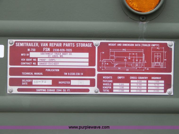 image for item G3135 1974 South Military M295A1 semi storage trailer