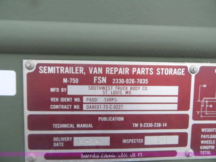 image for item G3135 1974 South Military M295A1 semi storage trailer