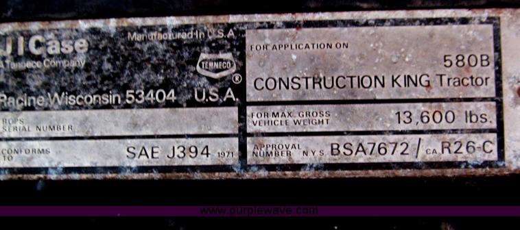 image for item E7540 1975 Case 580B Construction King backhoe