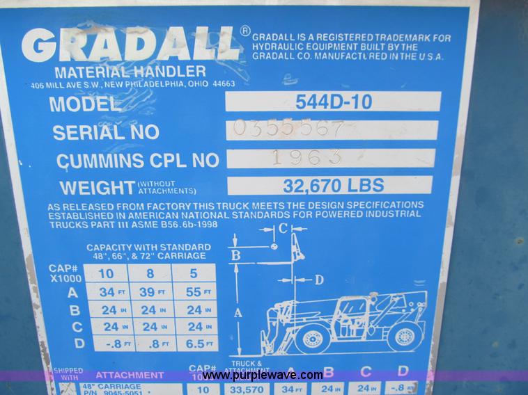image for item F3191 2000 Gradall 544D telehandler