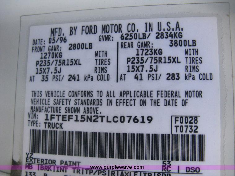 image for item E3476 1996 Ford F150 XLT pickup truck