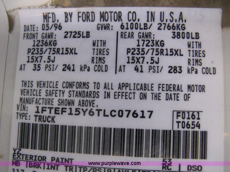 image for item E3477 1996 Ford F150 XL pickup truck