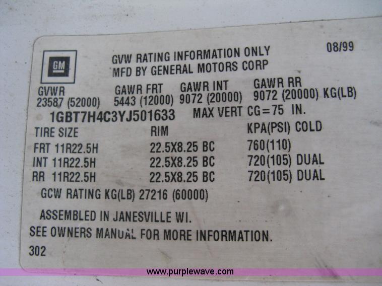 image for item E3488 2000 Chevrolet C8500 refuse truck