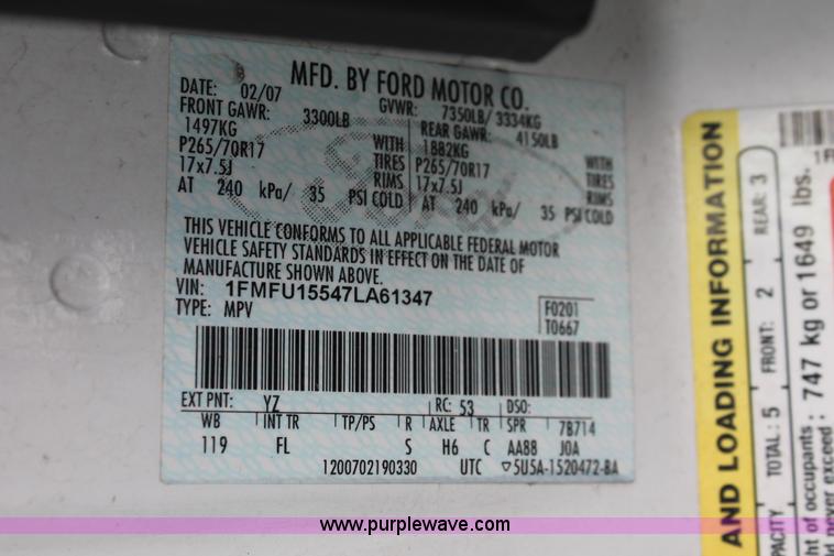 image for item D8207 2007 Ford Expedition XLT SUV