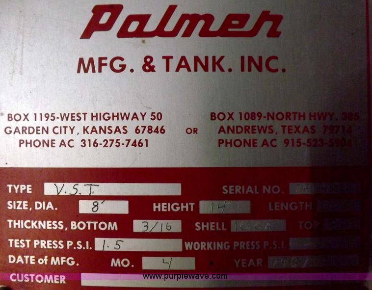 image for item H7026 (3) Palmer Tank Mfg. 5,000 gallon bulk liquid tanks