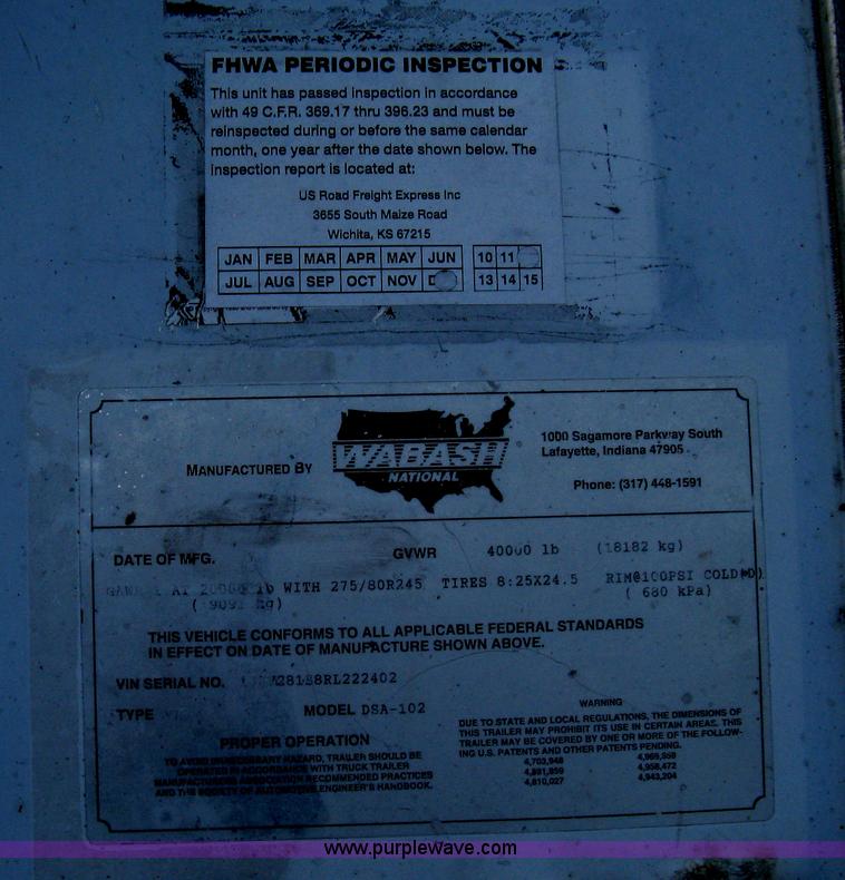 image for item D8304 1994 Wabash 28' dry van trailer