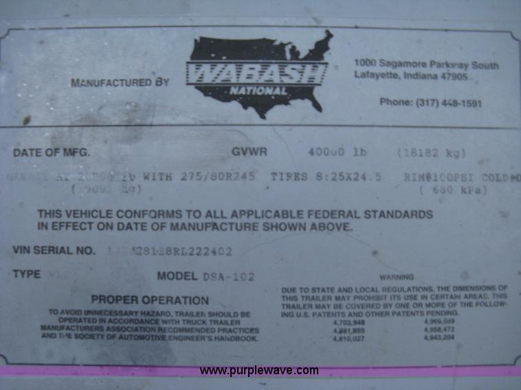 image for item D8304 1994 Wabash 28' dry van trailer