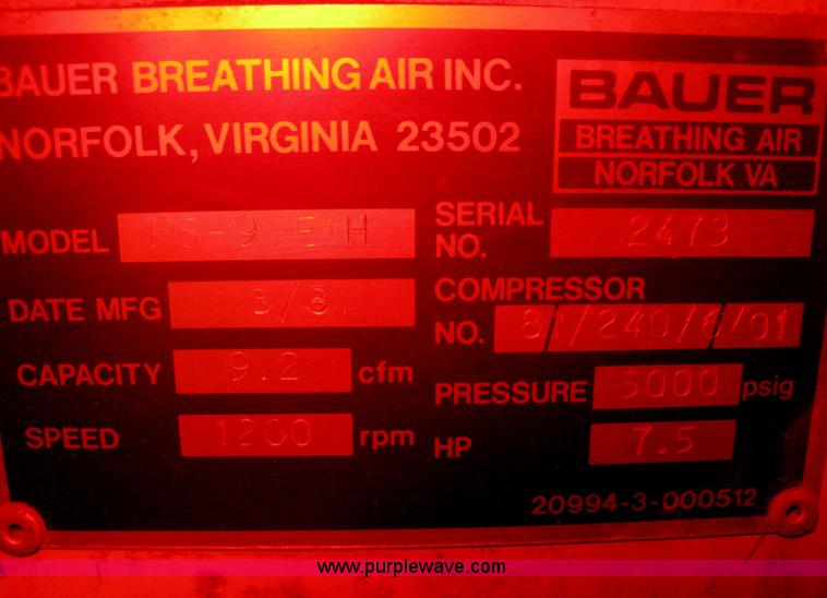 image for item D8314 1981 Bauer FS9E1H breathing air support compressor
