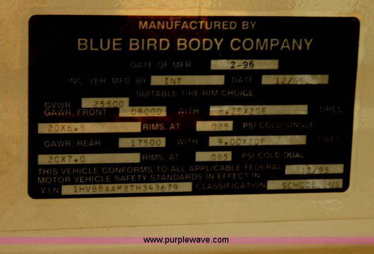 image for item E8489 1996 International 3800 Blue Bird school bus