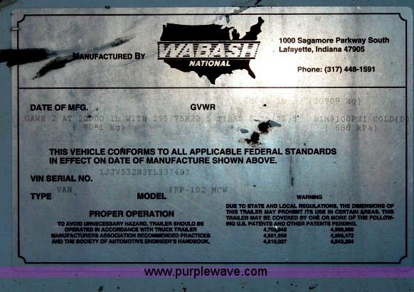 image for item C1092 1996 Wabash 53' storage trailer