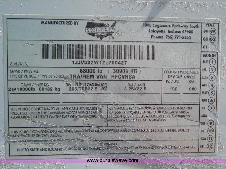 image for item G3208 2002 Wabash 53' reefer trailer