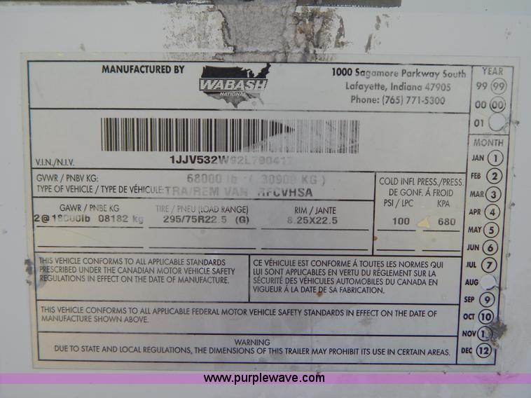 image for item G3209 2002 Wabash 53' reefer trailer