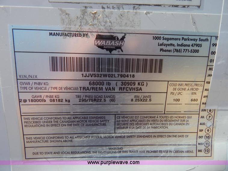 image for item G3210 2002 Wabash 53' reefer trailer