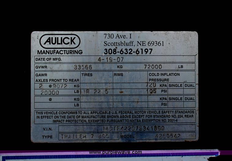 image for item G5208 2007 Aulick 42' belt trailer