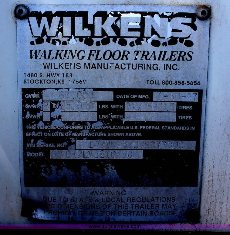 image for item G5212 1997 Wilkens 48' walking floor trailer