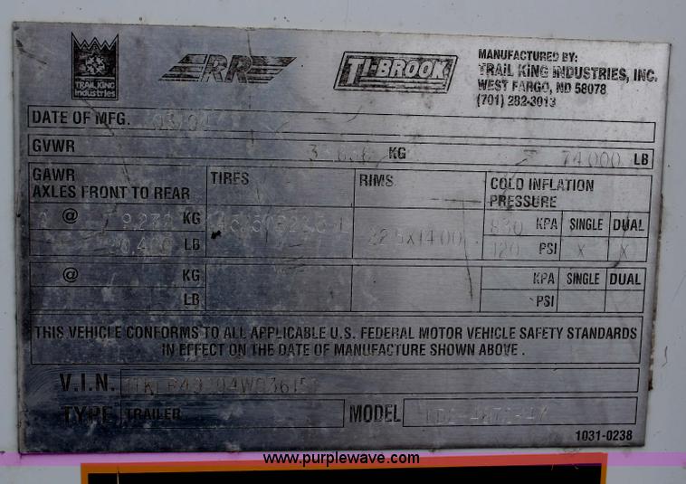 image for item G5244 2004 Trail King 48' belt trailer