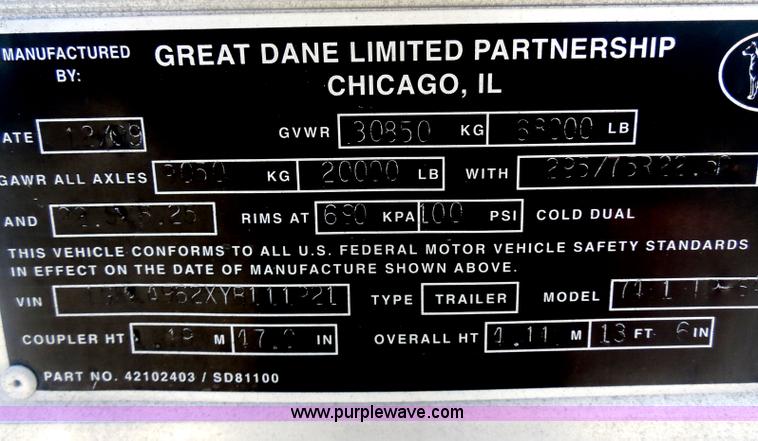 image for item H3176 2000 Great Dane dry van trailer