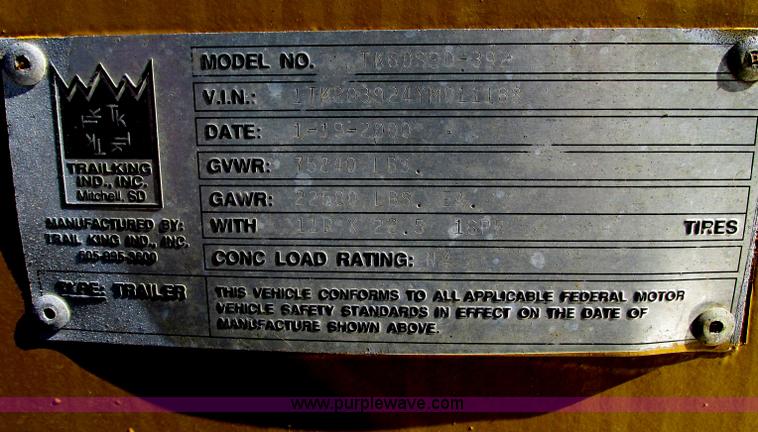 image for item E5141 2000 Trail King 39' side dump trailer