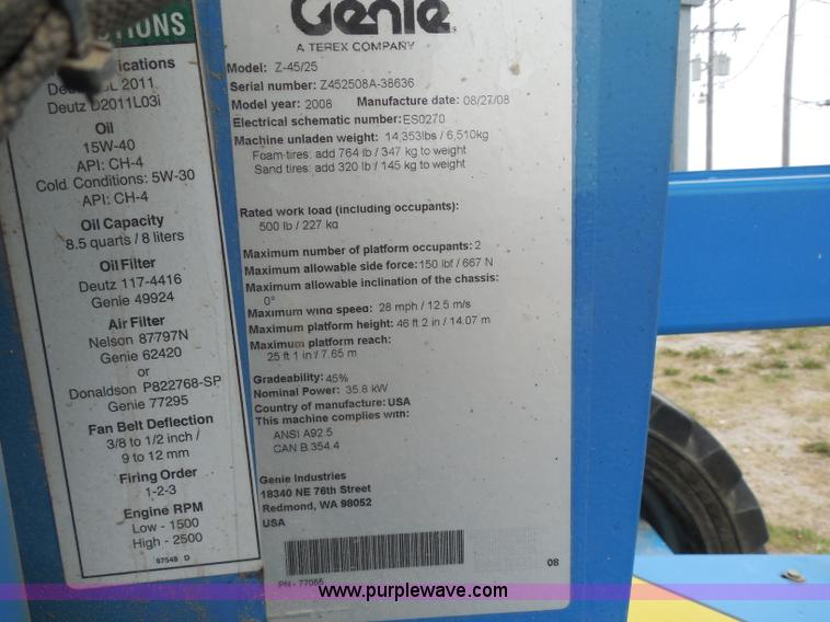 image for item H3138 2008 Genie Z-45/25 boom lift