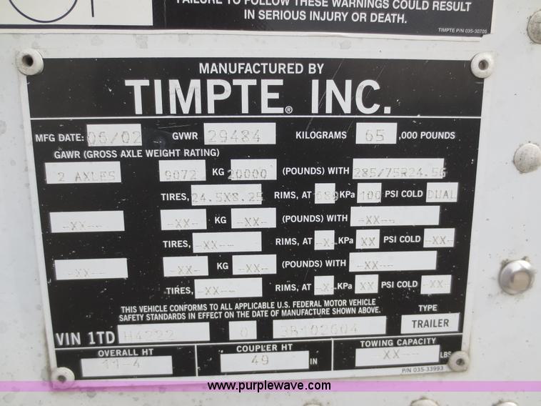 image for item A3350 2003 Timpte Super Hopper 42' grain trailer