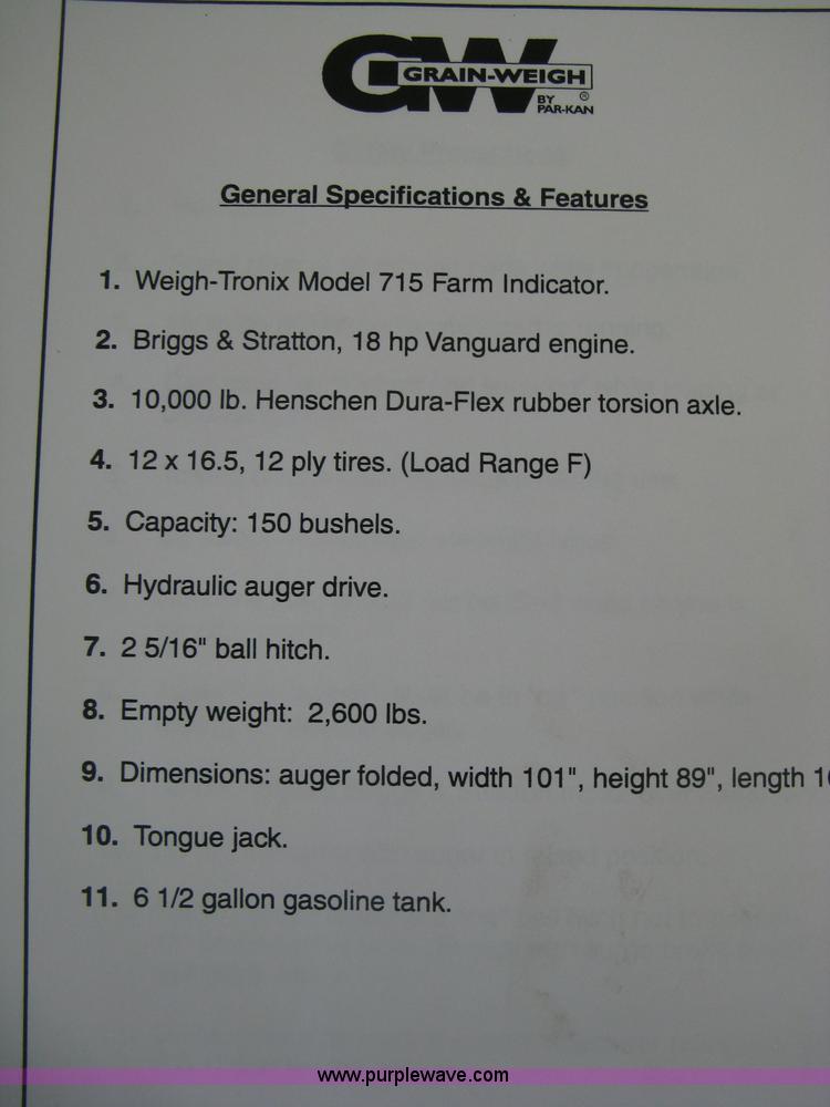 image for item D8378 1999 GW GW-150 grain weigh cart