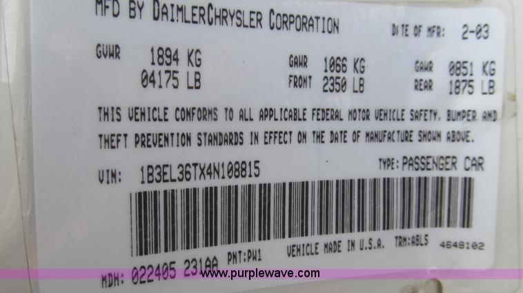 image for item E3960 2004 Dodge Stratus SE